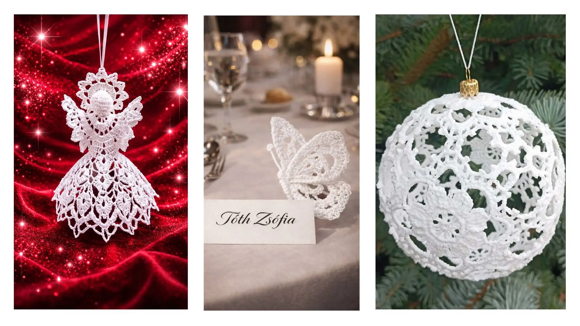 Noélia Atelier ültetőkártya kézzel horgolt prémium ajándék